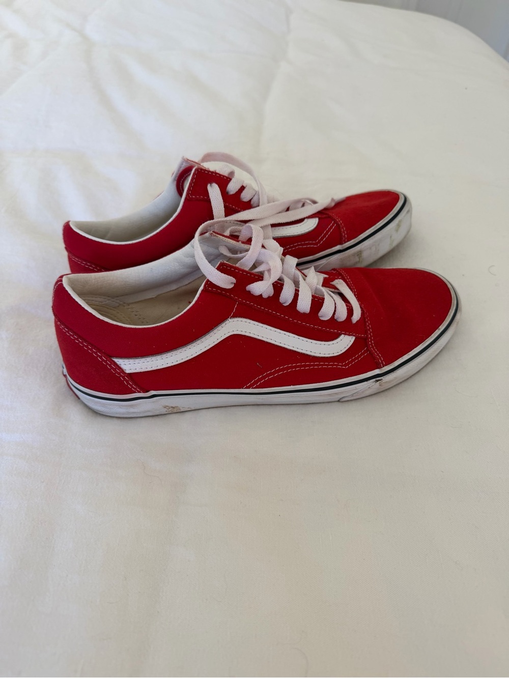 Vans Red and White Low-Top Canvas Sneakers